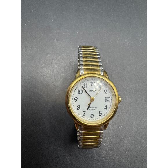 Timex Indiglo WR 30M Two Tone Quartz Ladies Watch White Dial Expansion Band - Picture 2 of 9